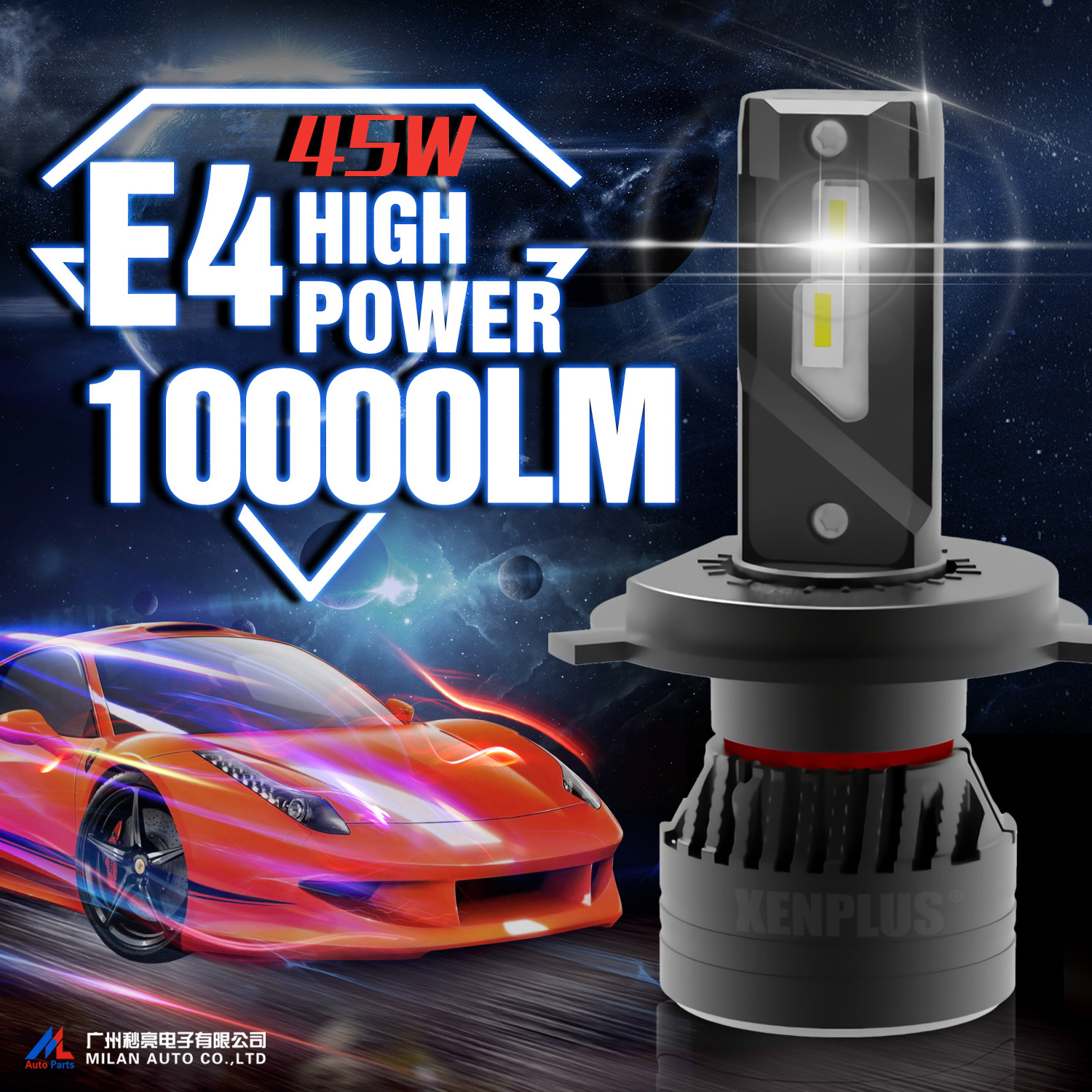 E4 H4 Car Headlights Bulb  10000 Lumen Bulbs Lights 45W 6500K Dual Beam High low beam led headlights