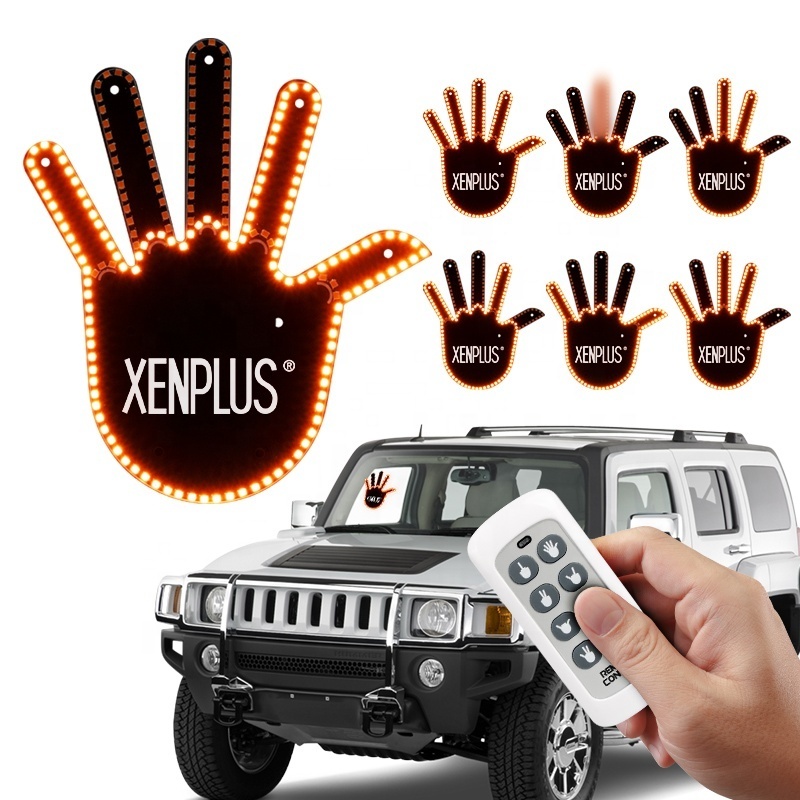 XENPLUS Newest Seven 7 Modes Car Light Middle Finger For Car Window 3M Adhesive Hand Gesture LED For Car Interior LOGO Light