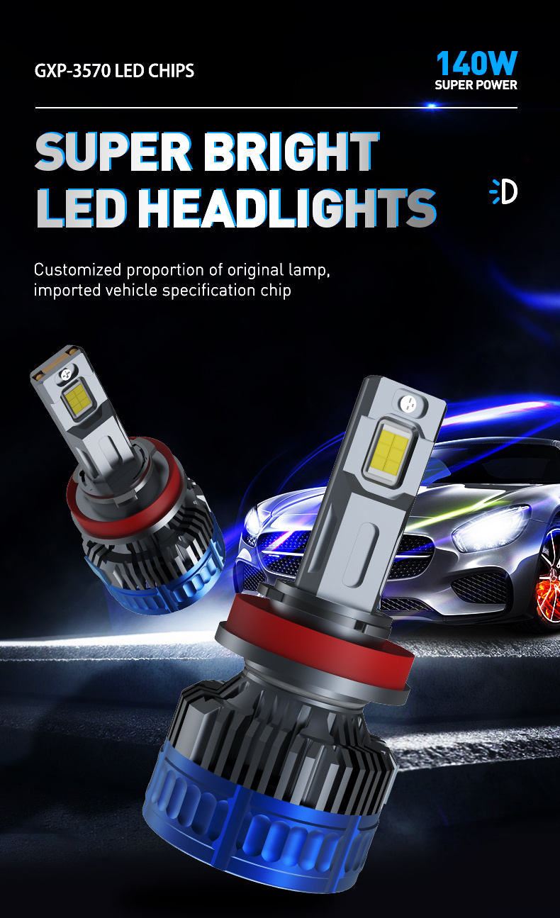 high quality F66 PRO H1 H3 H4 H7 H11 led H13 9004 9005 9006 9007 9012 140W 48000LM halogen replacement Car led headlights