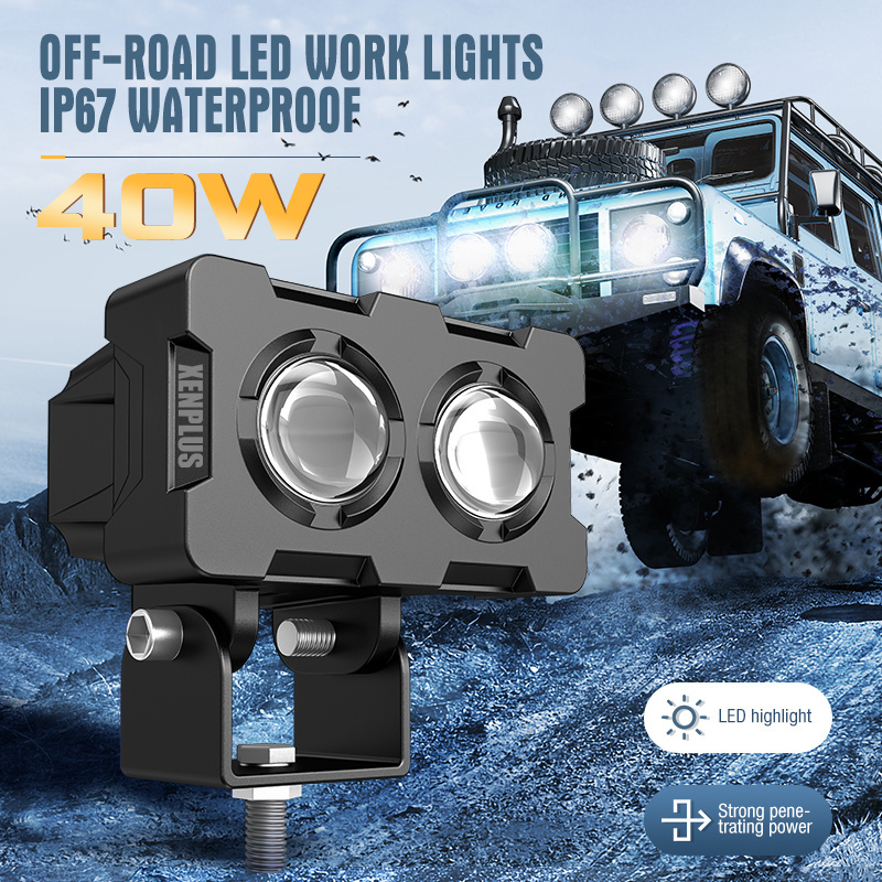 NEW LW12 20W 2000LM 6500K IP68 2 lens White/Amber Driving Light LED Work Light For Motorcycle Car Truck