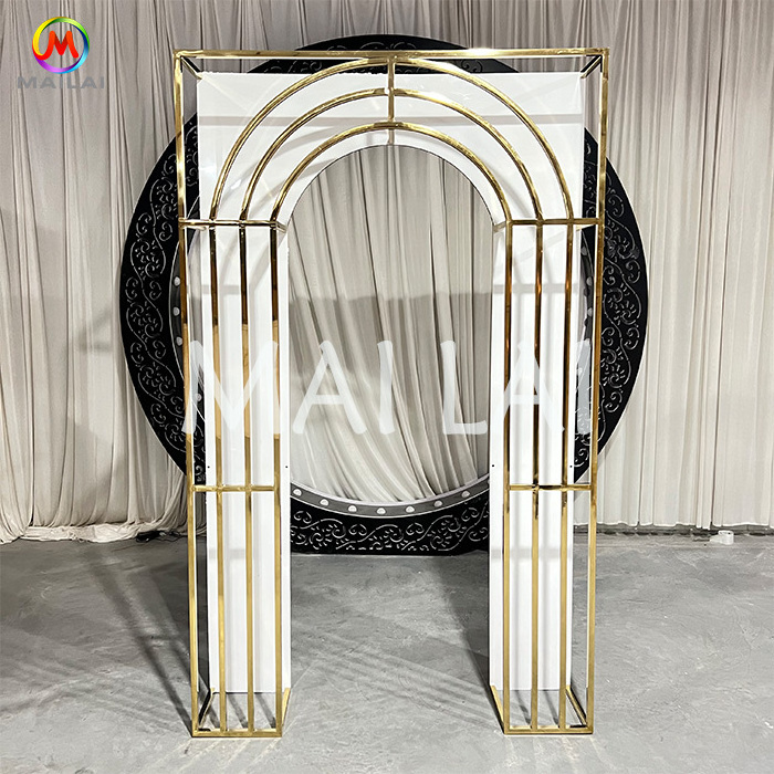 Party furniture white acrylic arch gold stainless steel wedding balloon backdrop set