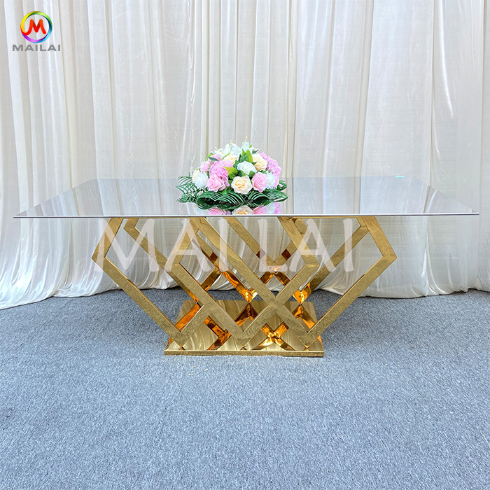 Factory sale royal stainless steel table event decoration glass dining table wedding table