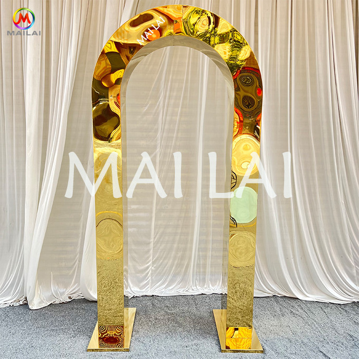 Gold Stainless Steel Arch Wedding Backdrop With Swing