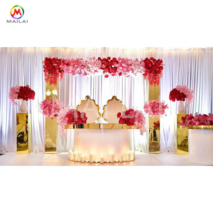 Gold Stainless Steel Arch Wedding Backdrop With Swing