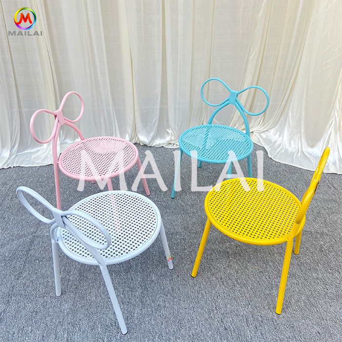 Hot sale bow shape children's chair iron stackable chair for kids party