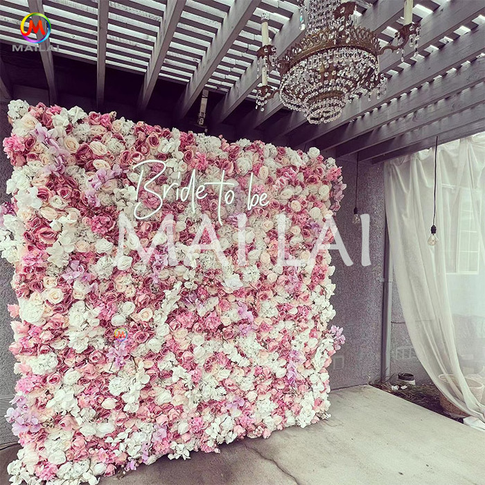 3d Roll Up Floral Wall 8*8 ft Artificial Silk Flower Purple Wedding Decoration Wall Panel Backdrop