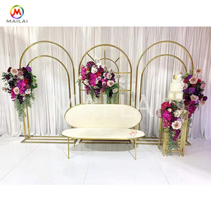 Factory wholesale party rental white and gold stainless steel frame wedding sofa for bride and groom