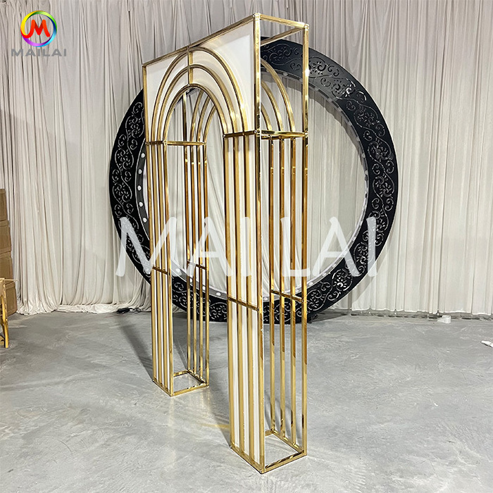 Party furniture white acrylic arch gold stainless steel wedding balloon backdrop set