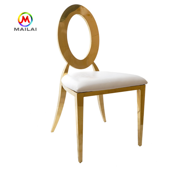 wholesale stacking banquet wedding stainless steel leather round back dining gold silver chair