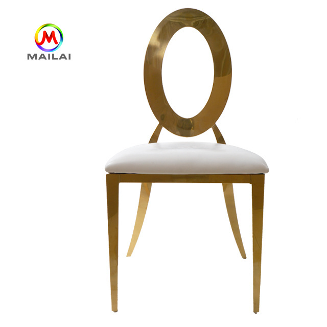 wholesale stacking banquet wedding stainless steel leather round back dining gold silver chair