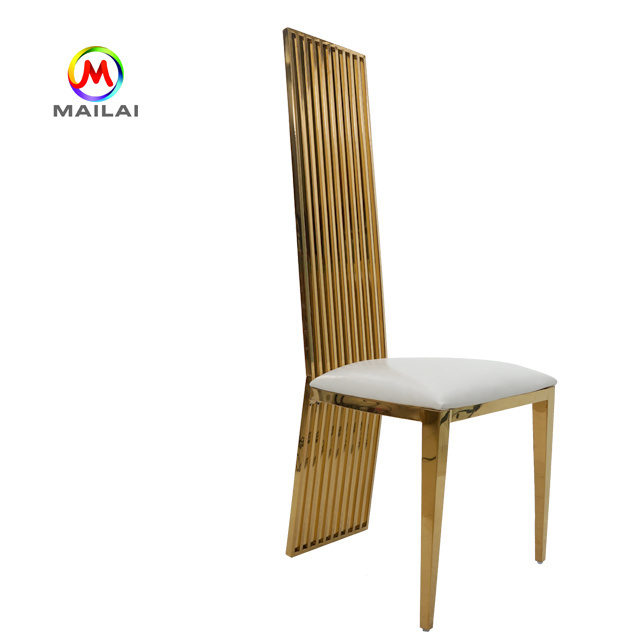 Wholesale white cushion high back dining chair stainless steel gold wedding chairs