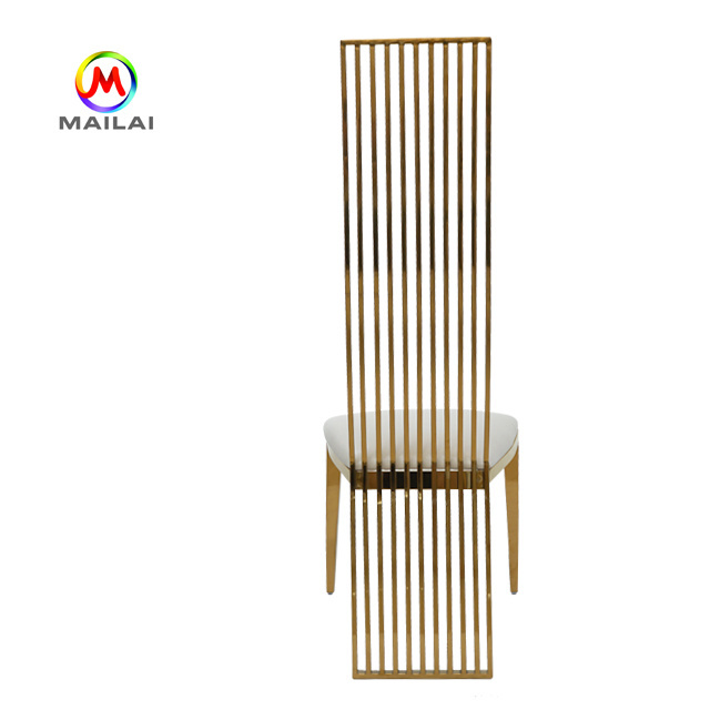 Wholesale white cushion high back dining chair stainless steel gold wedding chairs