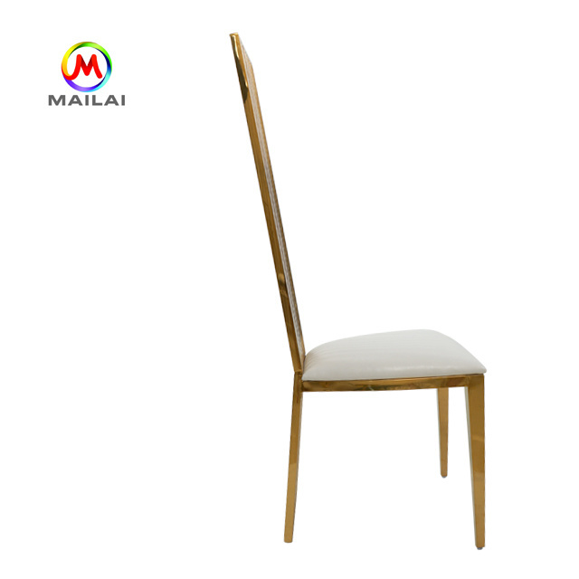 Wholesale white cushion high back dining chair stainless steel gold wedding chairs