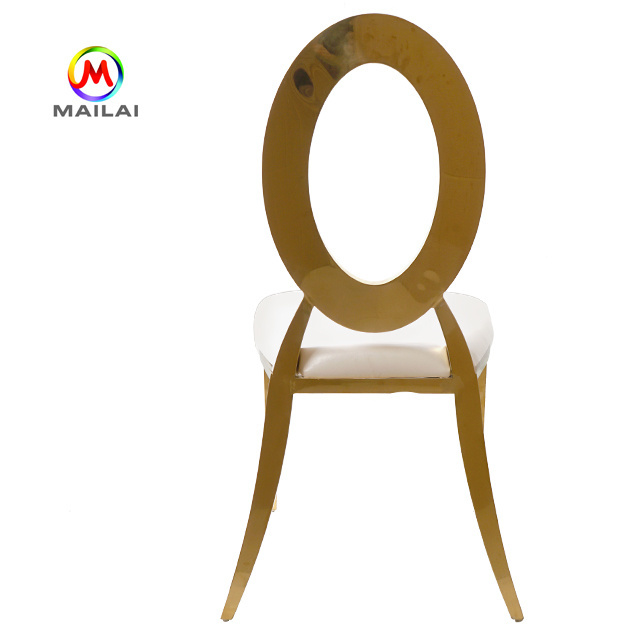 wholesale stacking banquet wedding stainless steel leather round back dining gold silver chair