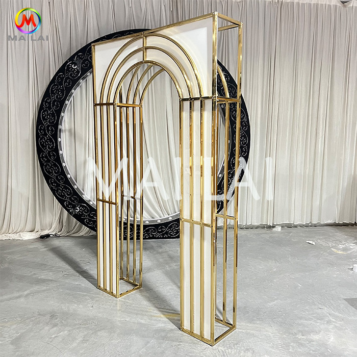 Party furniture white acrylic arch gold stainless steel wedding balloon backdrop set