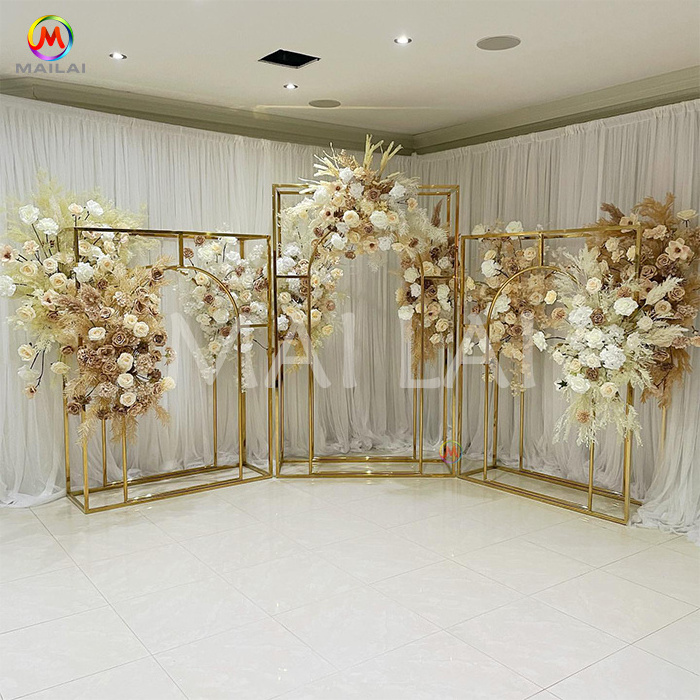 Mailai Luxury Stainless Steel Golden Wedding Floral Arch Stand For Events Backdrop Decor