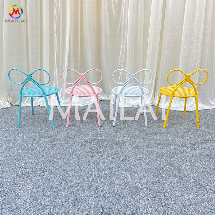 Hot sale bow shape children's chair iron stackable chair for kids party