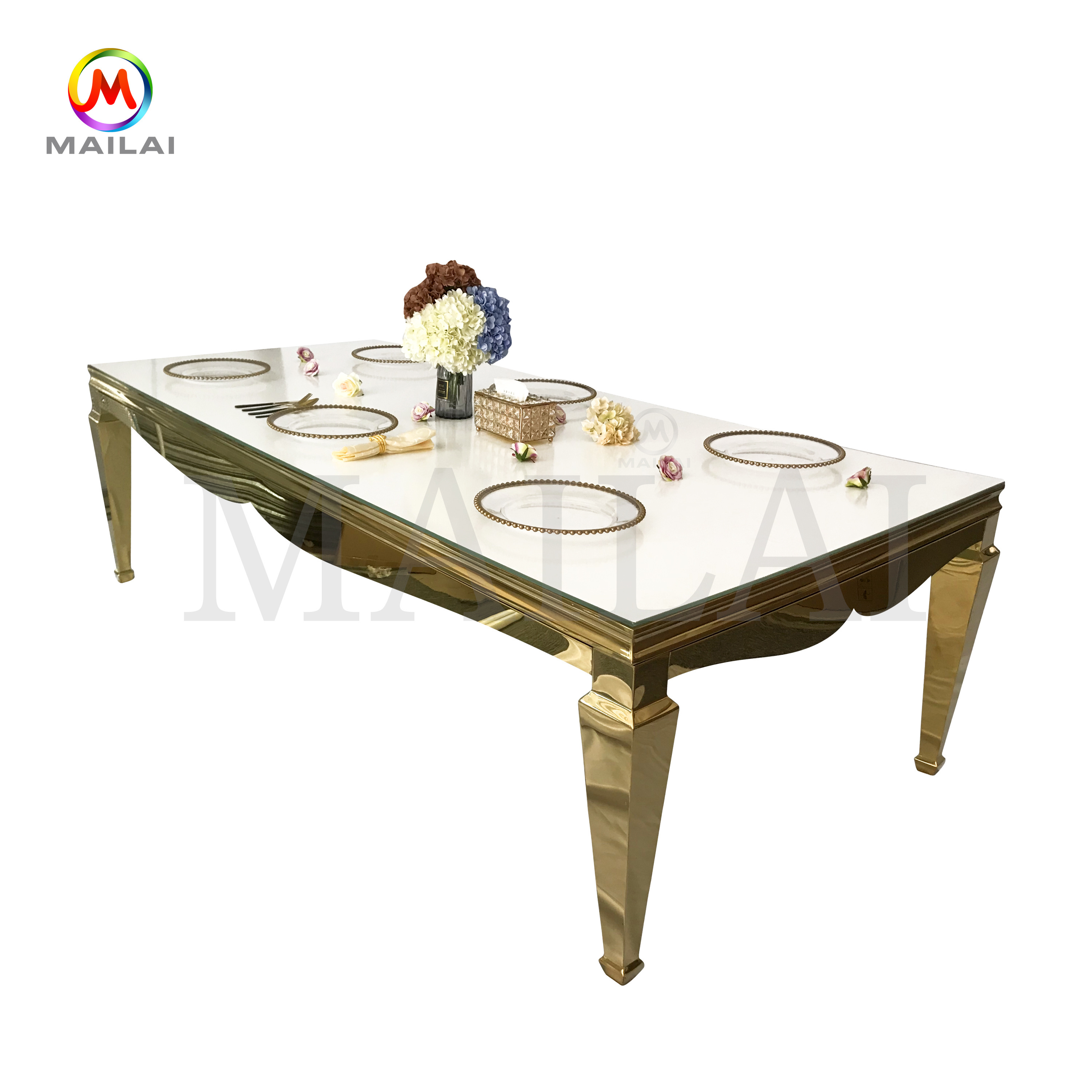 High Quality Stainless Steel Dining Table With Glass Top  For Wedding And Catering Furniture