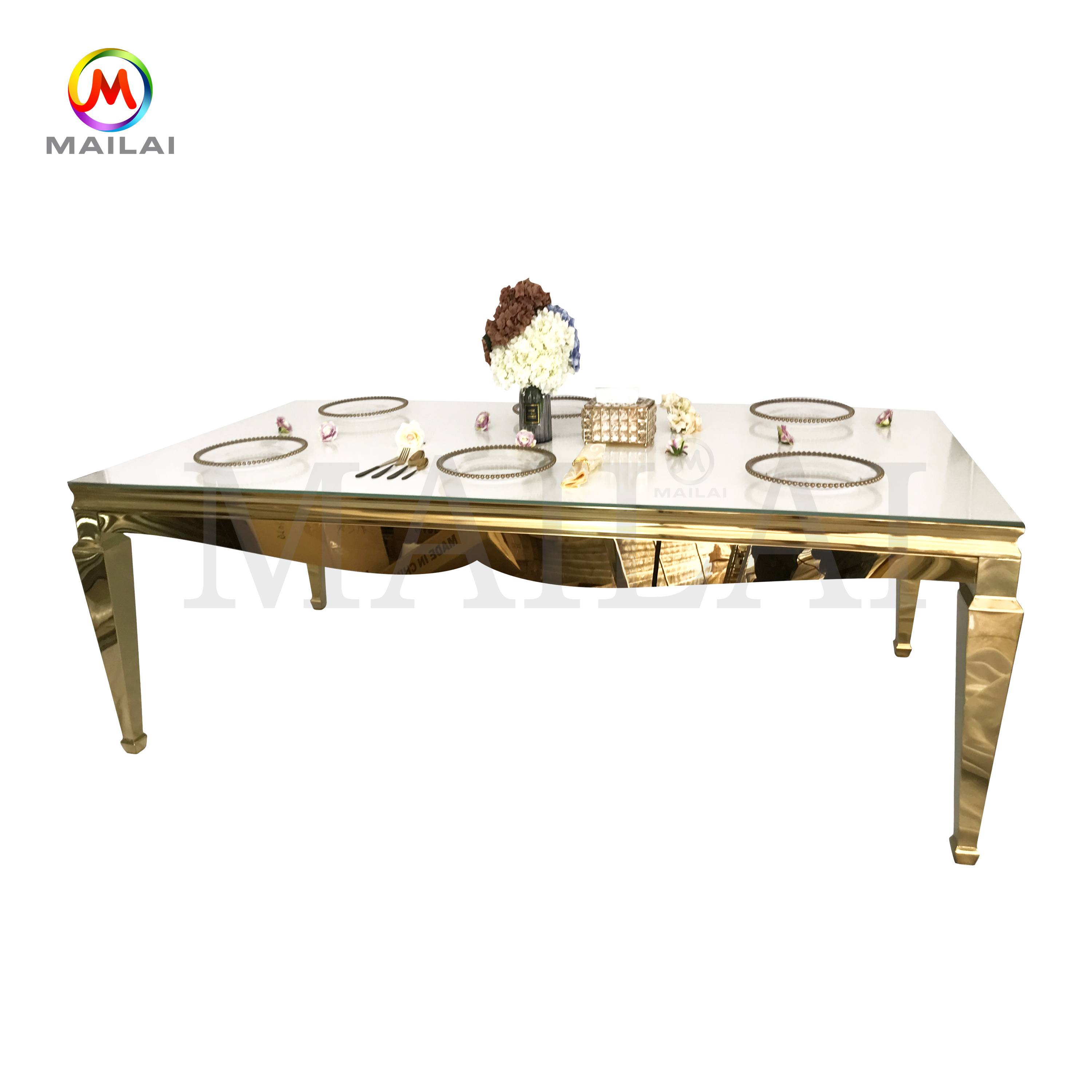 High Quality Stainless Steel Dining Table With Glass Top  For Wedding And Catering Furniture