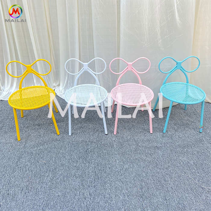 Hot sale bow shape children's chair iron stackable chair for kids party