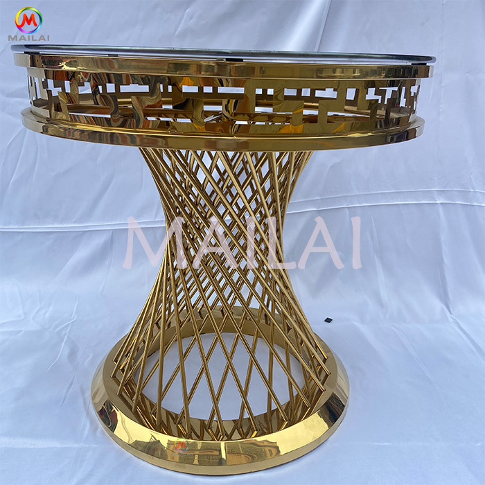 New design cake table wedding furniture golden stainless steel bridal table for wedding dining table