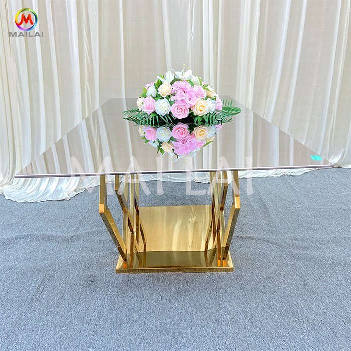 Factory sale royal stainless steel table event decoration glass dining table wedding table