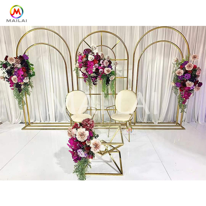 Factory wholesale party rental white and gold stainless steel frame wedding sofa for bride and groom