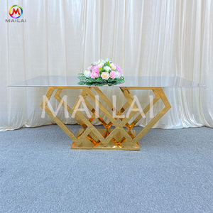 Factory sale royal stainless steel table event decoration glass dining table wedding table