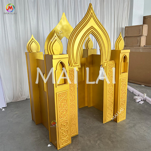 3D Carving Gold Color Indian Style Wedding Decoration Background Outdoor Event PVC Backdrop