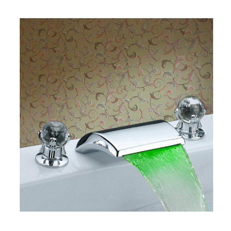 New design 2021 3-hole color changing led crystal handle bathroom faucet