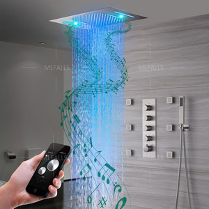 NEW Luxury LED Thermostatic Shower Set Nickel Brushed Ceiling Rainfall Waterfall SPA mist Bathroom Shower Faucet