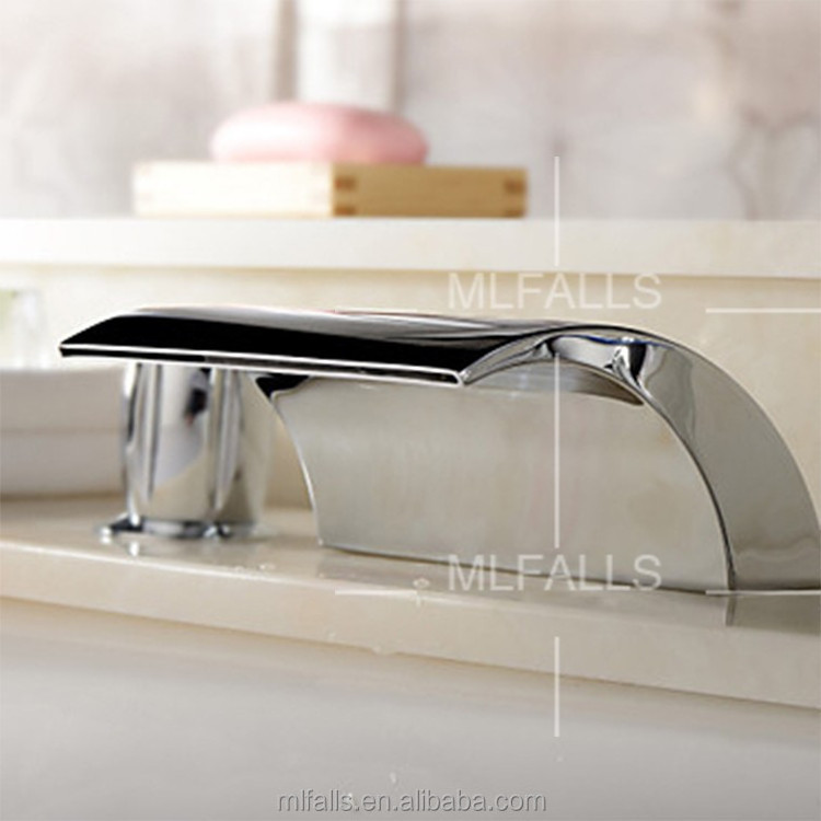 Widespread modern deck mount 3 hole chrome bathroom waterfall basin taps sink water mixer faucet