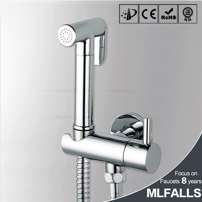 Toilet Brass Hand held Bidet Spray Shattaf + Hot & Cold Water Valve Mixer with Holder + Hose sprayer Jet Tap Douche kit