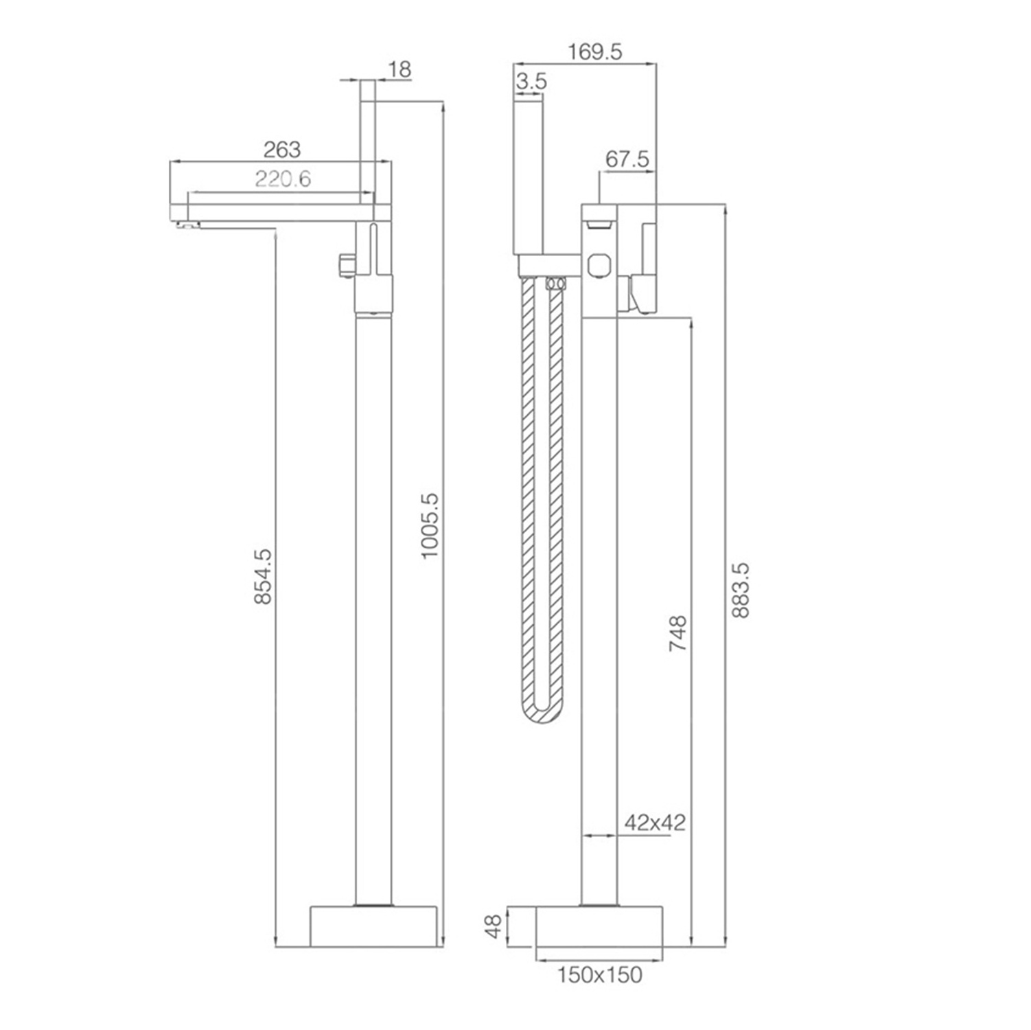 New Design Black Floor Mounted Bathtub Faucet Single Handle Bathroom Tub Faucet with Handheld Shower