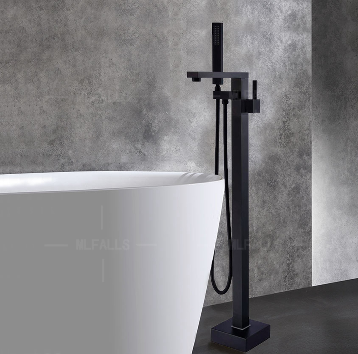 New Design Black Floor Mounted Bathtub Faucet Single Handle Bathroom Tub Faucet with Handheld Shower