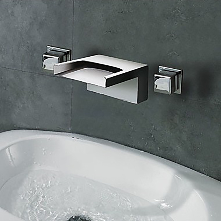 Luxury bathroom design wall mounted waterfall waterfall faucet led led bathroom sink faucet MLFALLS