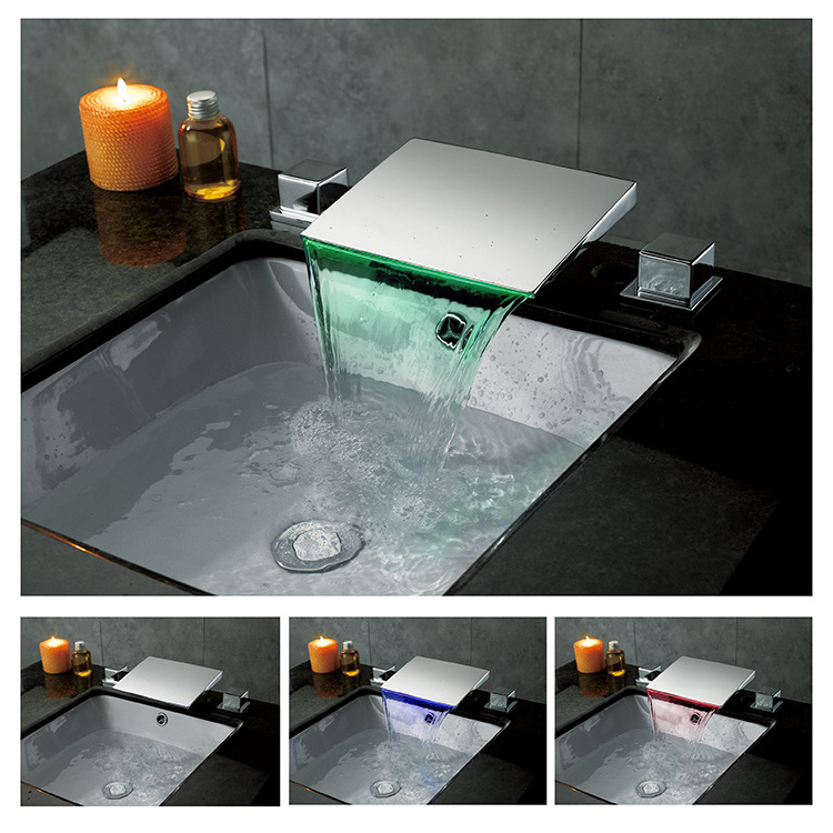 China modern design color changing waterfall basin water glow led faucet light