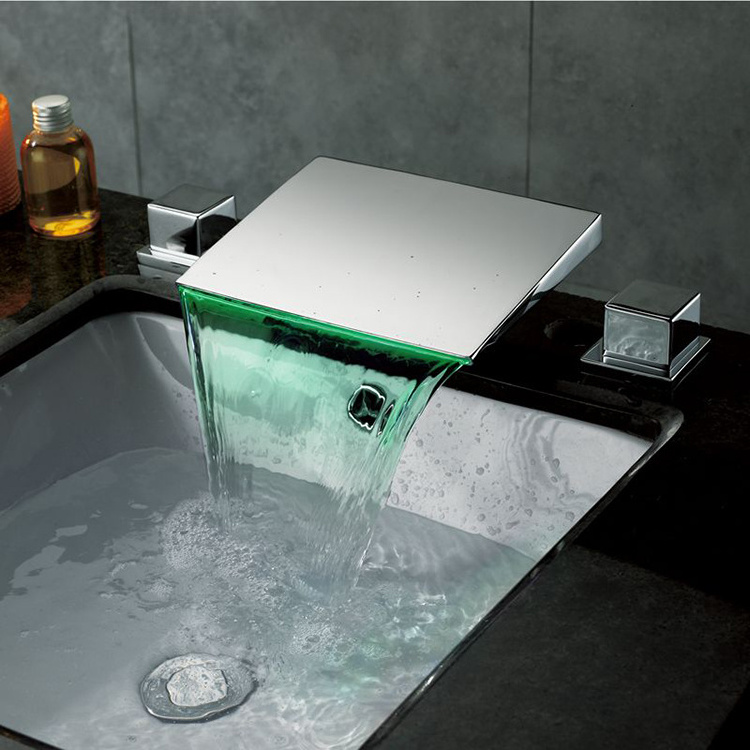 China modern design color changing waterfall basin water glow led faucet light