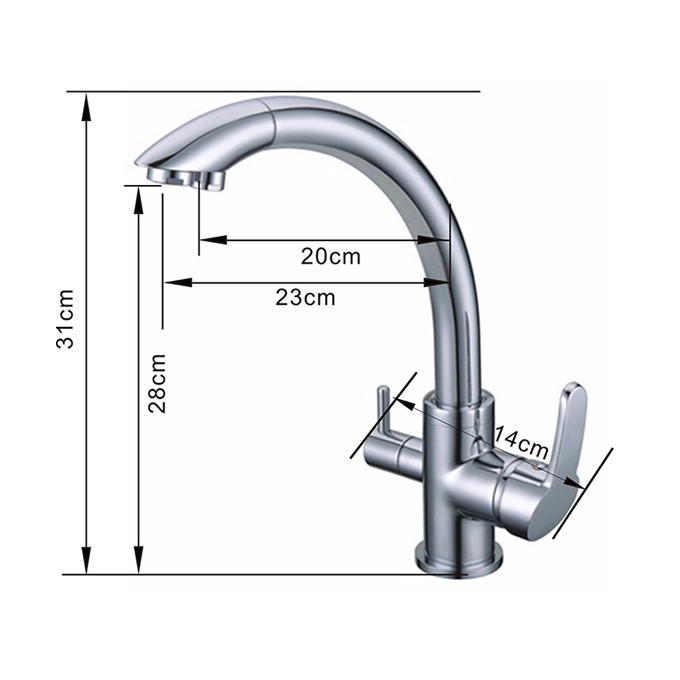 Hot and cold sink pure water faucet copper chrome polished 3 Way kitchen mixer faucet 2 holes drinking water tap