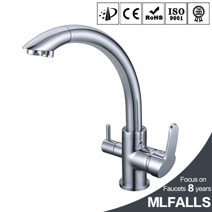 Hot and cold sink pure water faucet copper chrome polished 3 Way kitchen mixer faucet 2 holes drinking water tap