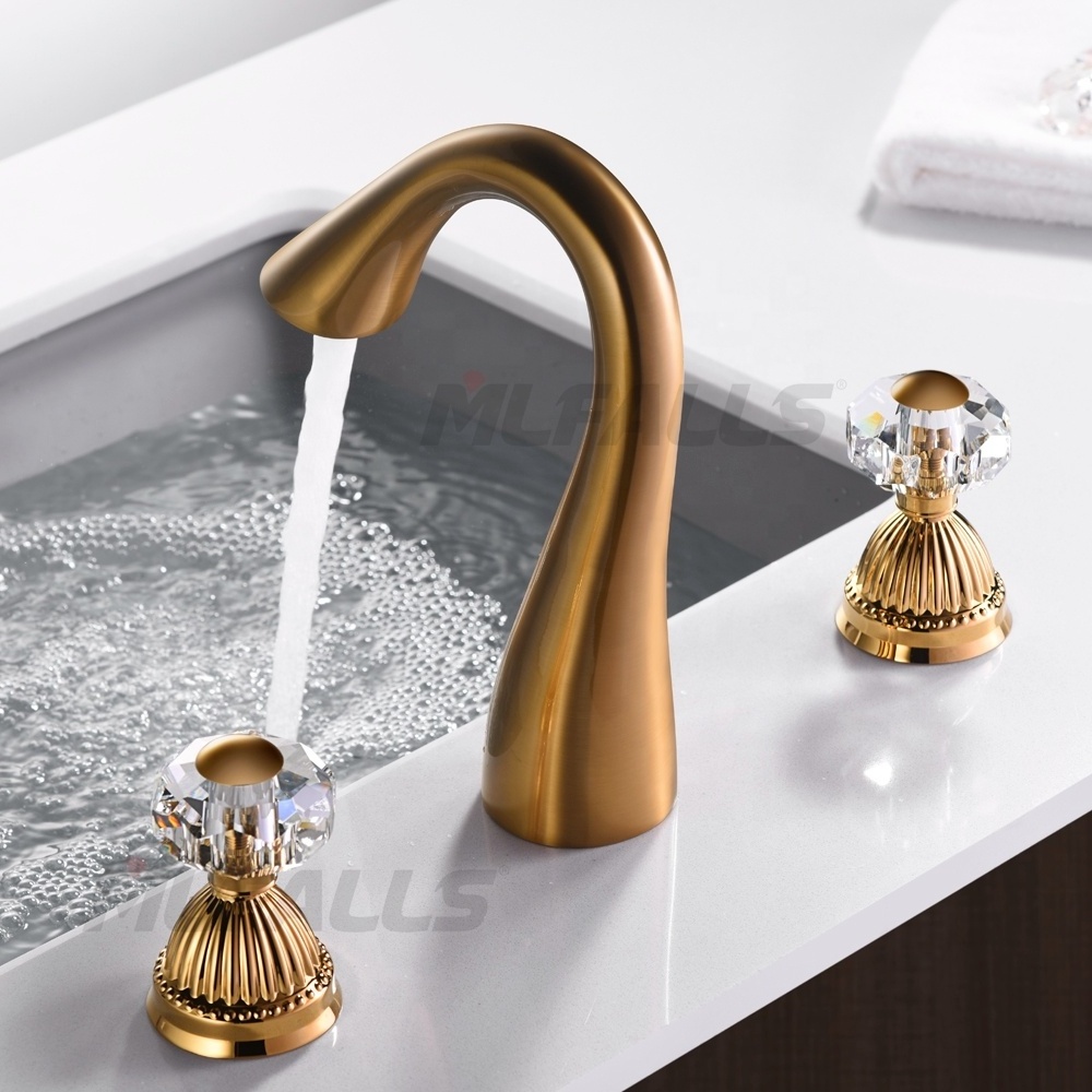 MLFALLS Antique Bathroom Basin Mixer Italian Faucet Brands with Crystal Handles Gold Basin Faucet