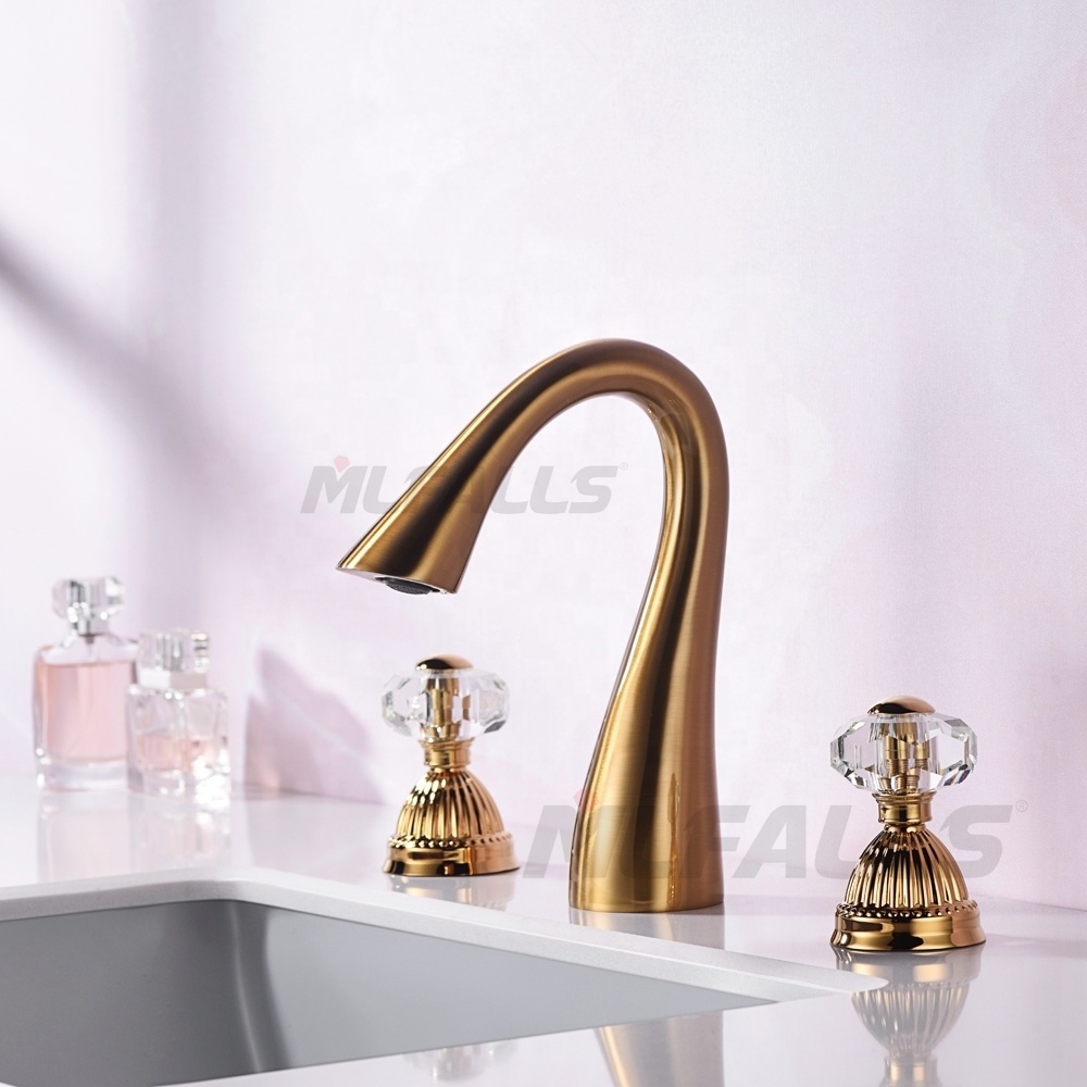 MLFALLS Antique Bathroom Basin Mixer Italian Faucet Brands with Crystal Handles Gold Basin Faucet