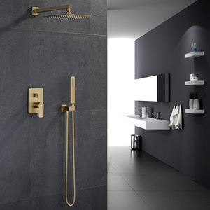 Wall Mounted bathroom top sprayer shower Brushed gold Shower Faucet set