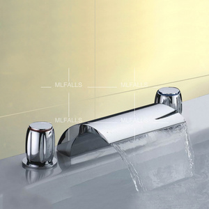 Widespread modern deck mount 3 hole chrome bathroom waterfall basin taps sink water mixer faucet