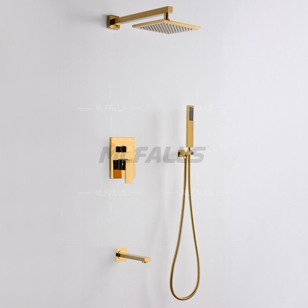 Gold Single Handle concealed Bath Shower Faucet 8 Inch Rainfall Square Showerhead Hot And Cold Bathroom Shower Mixer Tap Set