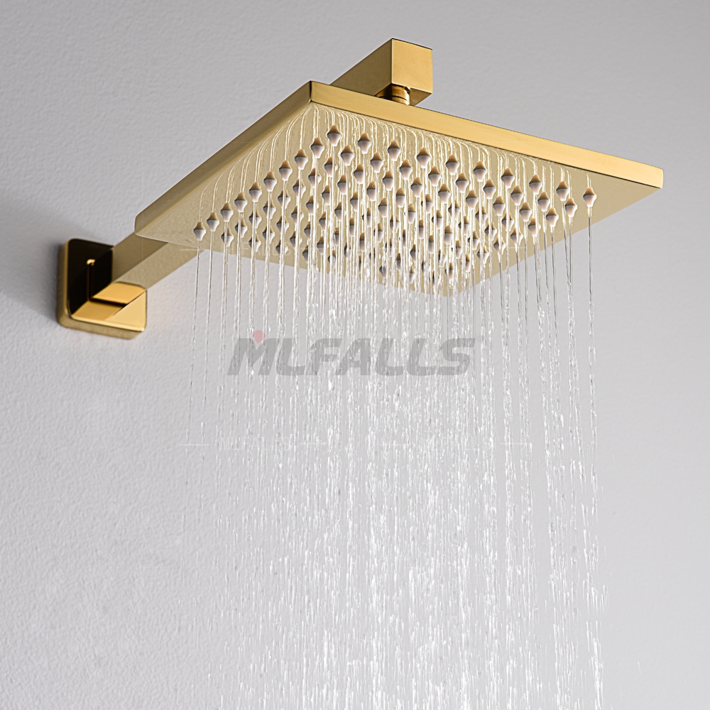 Gold Single Handle concealed Bath Shower Faucet 8 Inch Rainfall Square Showerhead Hot And Cold Bathroom Shower Mixer Tap Set