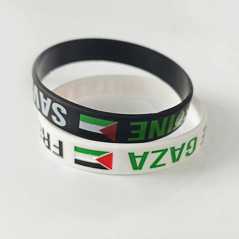 Factory Price Rubber Wristbands Custom Logo Customizable Rubber Wristbands Embossed Printed Silicone Palestine Bracelet