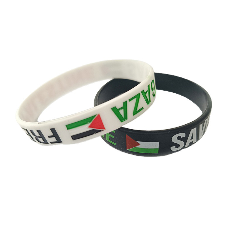 Factory Price Rubber Wristbands Custom Logo Customizable Rubber Wristbands Embossed Printed Silicone Palestine Bracelet