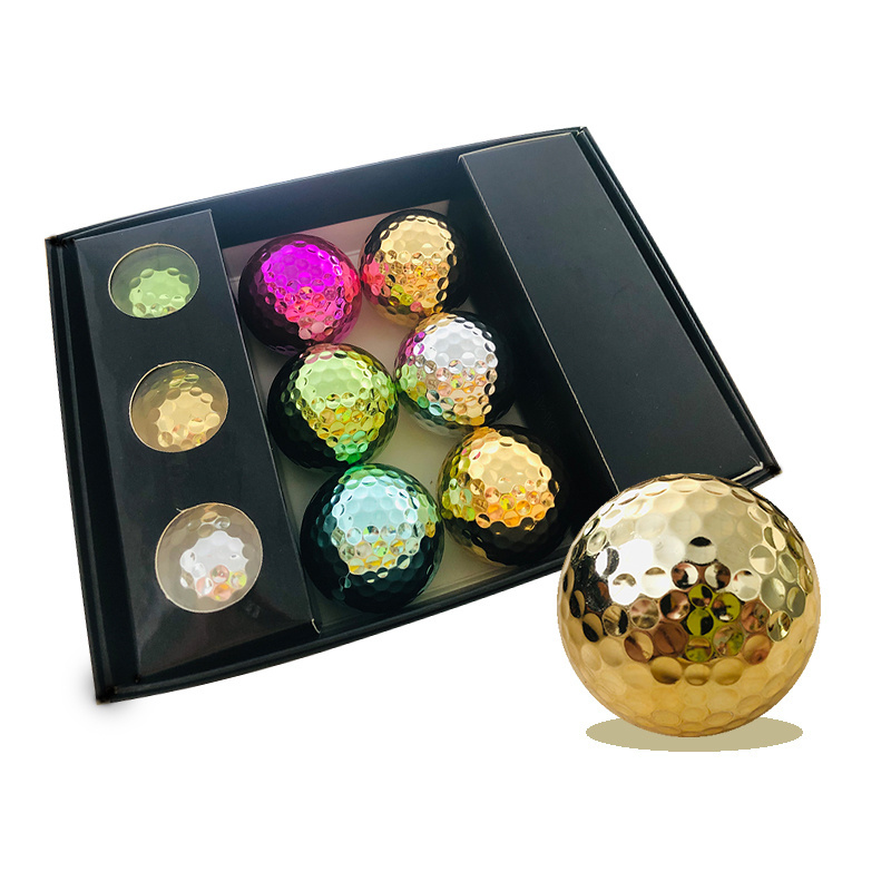 OEM Hot Selling Metal Plated Golf Ball Gifts Colorful Unbreakable Electroplated Golf Balls With Crystal Layer Plated 3 Piece Gol