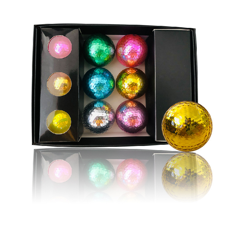 OEM Hot Selling Metal Plated Golf Ball Gifts Colorful Unbreakable Electroplated Golf Balls With Crystal Layer Plated 3 Piece Gol